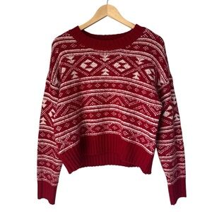 American Eagle Outfitters Vintage Red and White Fair Isle Sweater, Oversized, XS